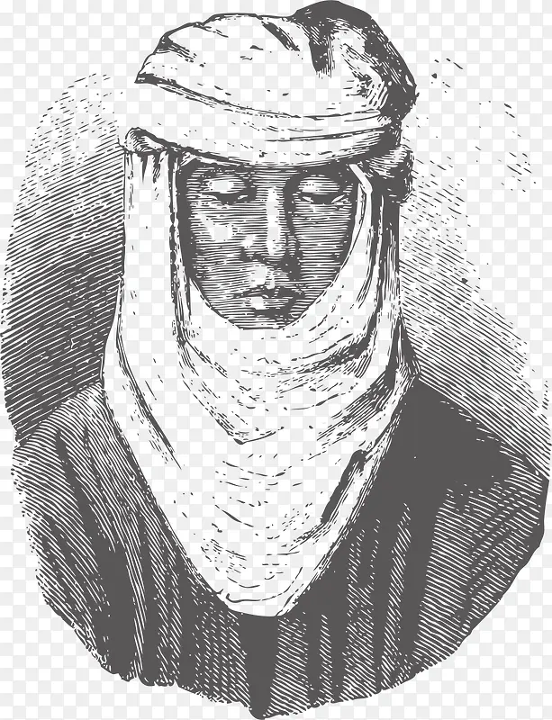 手绘戴围巾的中东妇女