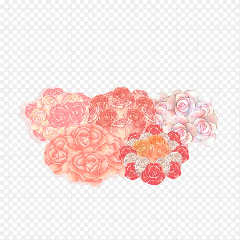 水彩绘5种玫瑰花束矢量图