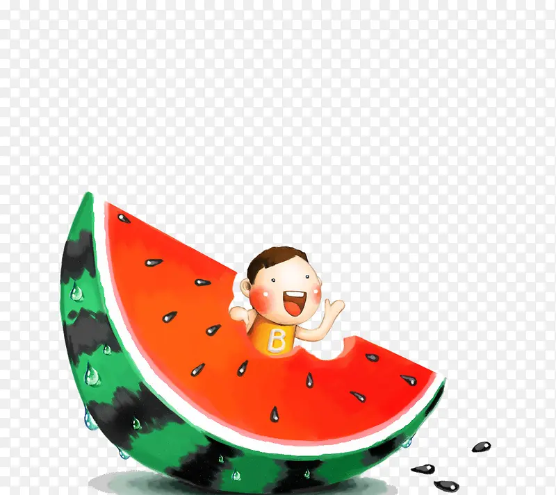 手绘西瓜和小孩