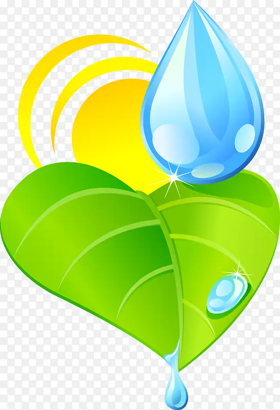 绿色环保水滴与绿叶图