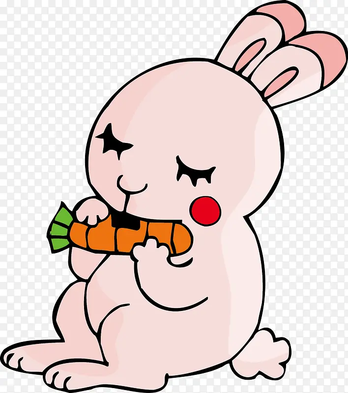 吃着胡萝卜的粉色兔子