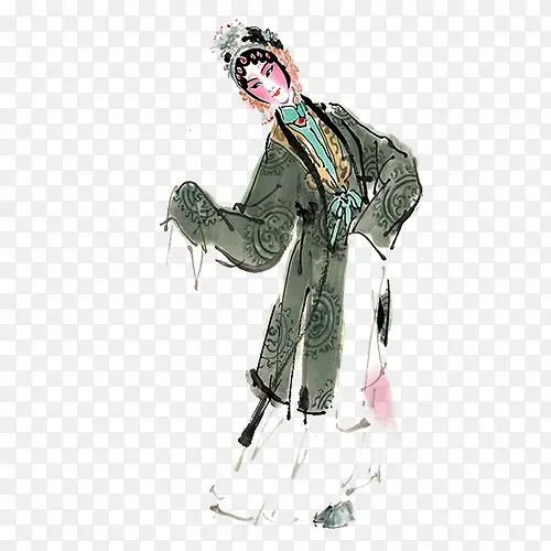 彩色水彩装饰京剧人物设计图