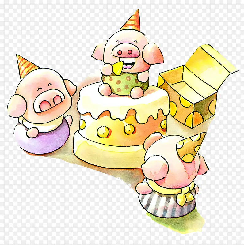 三只小猪和生日蛋糕