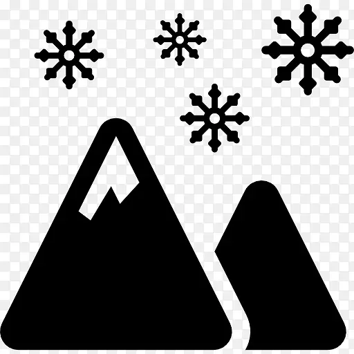 山和飘落的雪花图标