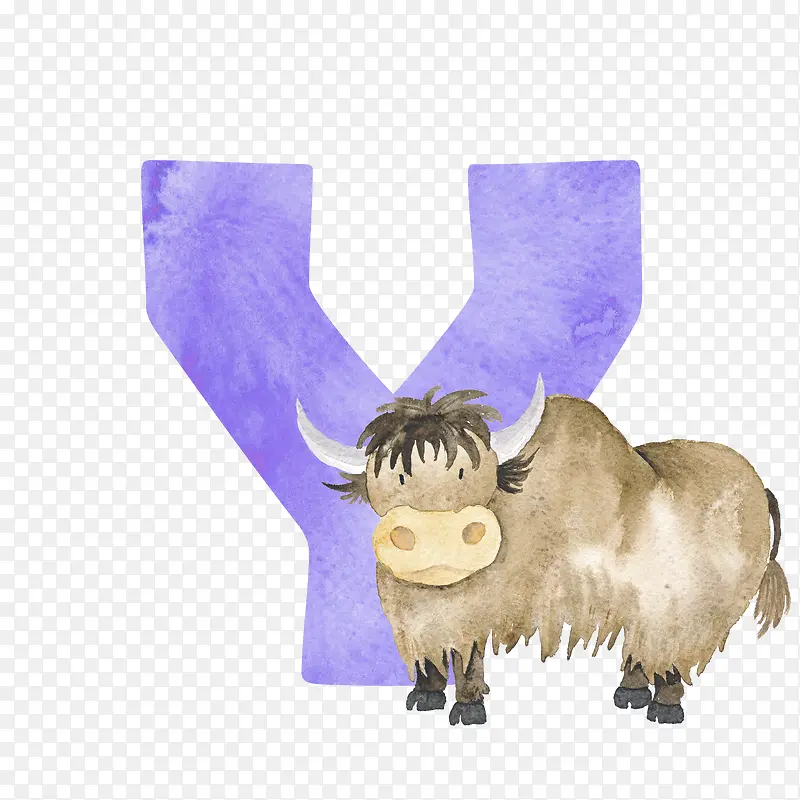 卡通手绘字母与牛