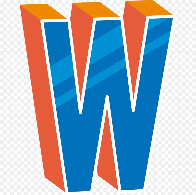 蓝色现代感立体英文字母W