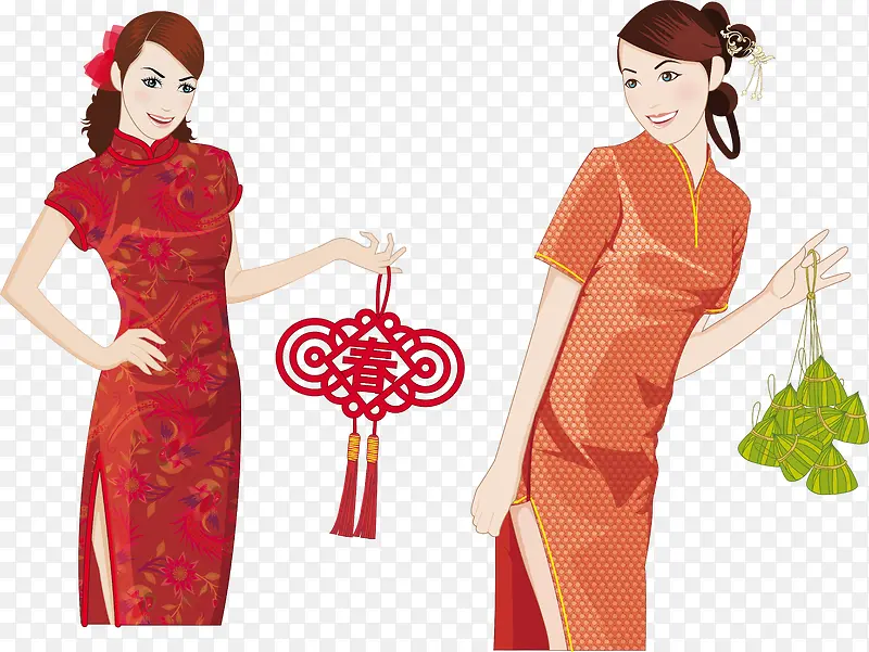 中国风穿旗袍的女人矢量