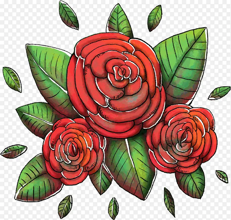 三朵复古手绘玫瑰花