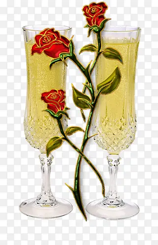 花纹装饰香槟酒杯浪漫玫瑰