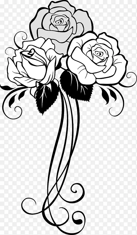 手绘三朵玫瑰花素材图