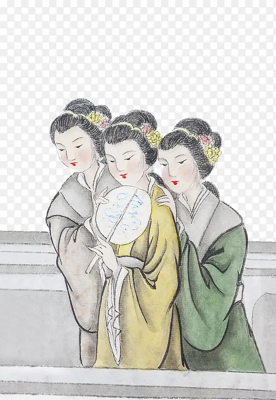 手绘聚在一起的侍女们PNG图片素材下载_图片编号8100896-PNG素材网
