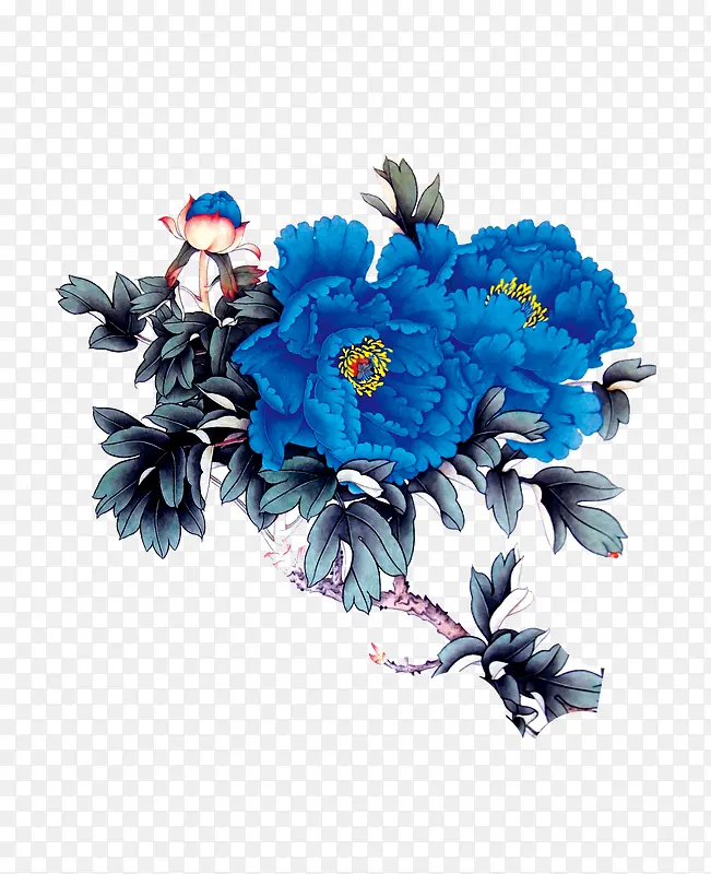 蓝色工笔花卉