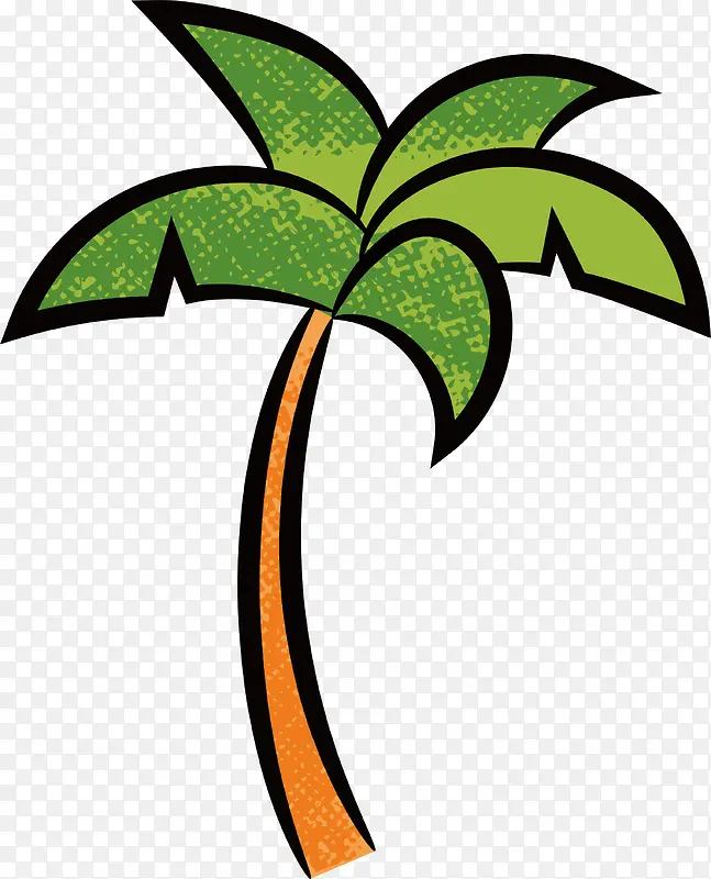 手绘卡通夏日海滩椰树标贴矢量素
