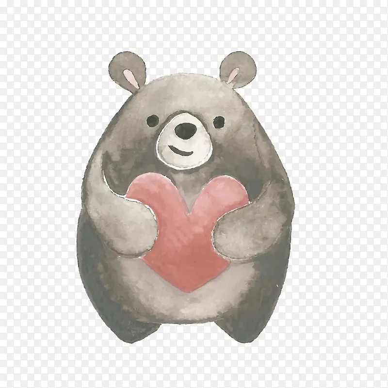 手绘抱着爱心的小熊