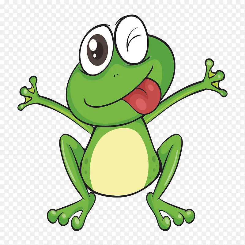 手绘卡通绿色青蛙伸舌头可爱表情