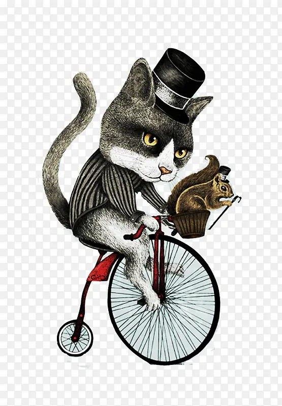 骑单车的猫免抠素材
