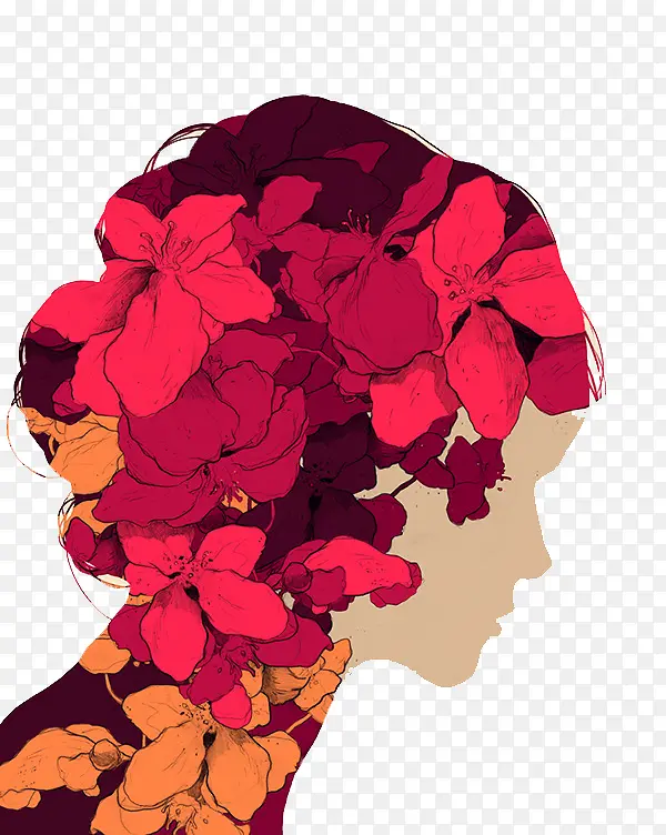 头戴红花的美女图案