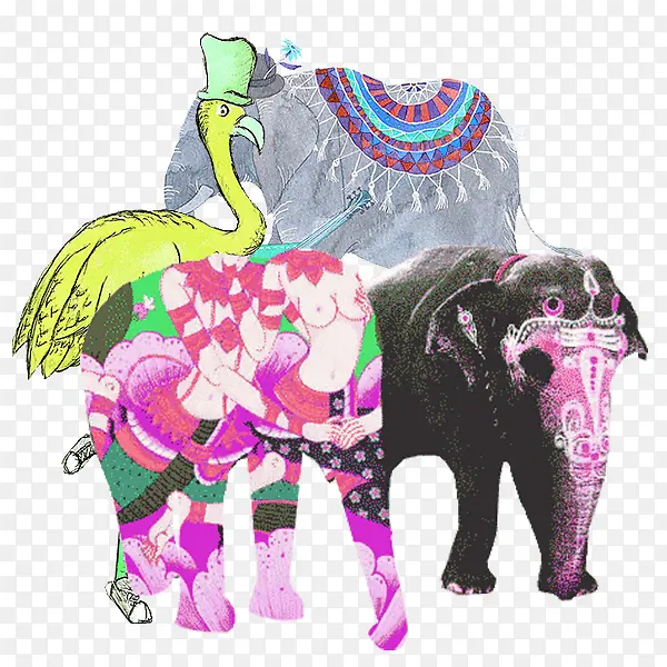 手绘彩色泰国大象