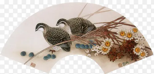 花鸟工笔画扇面