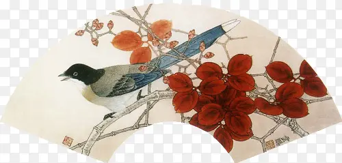 花鸟工笔画扇面