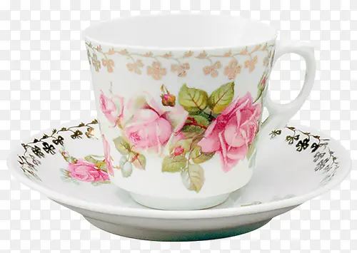 手绘粉色花朵茶杯