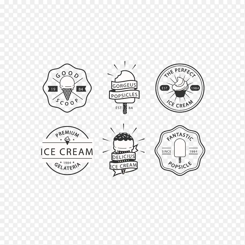 矢量复古线条冰淇淋标识