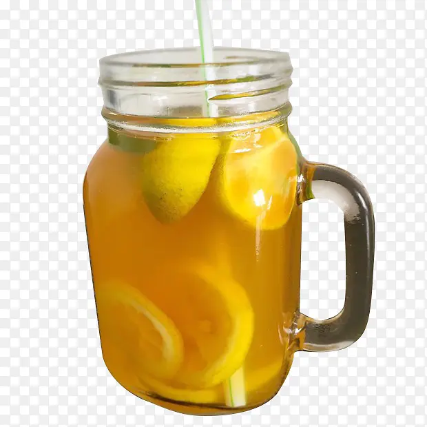 透明玻璃杯装柠檬果茶