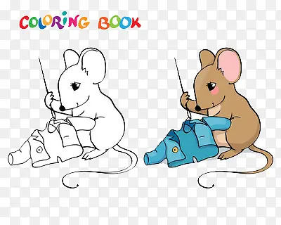 老鼠缝衣服的彩色填充画画