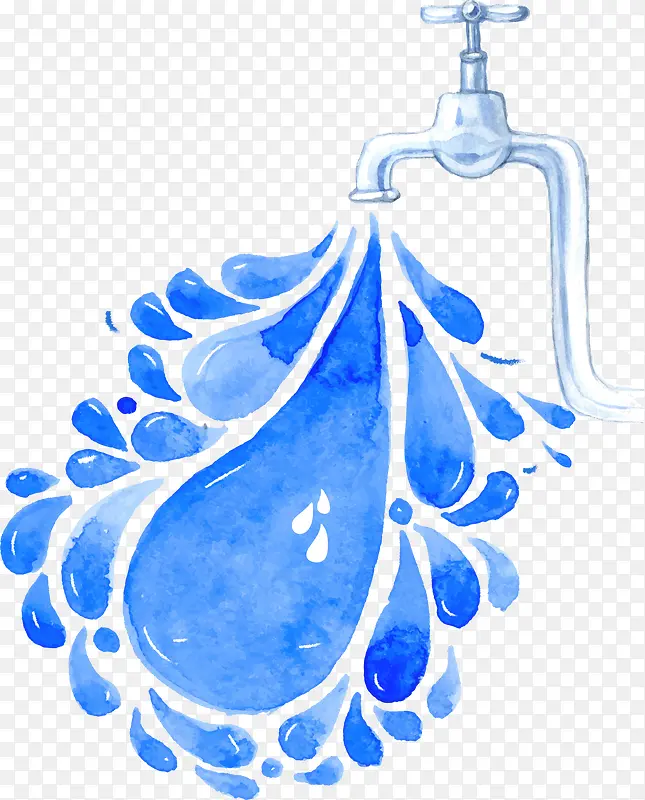 蓝色水彩节水水龙头