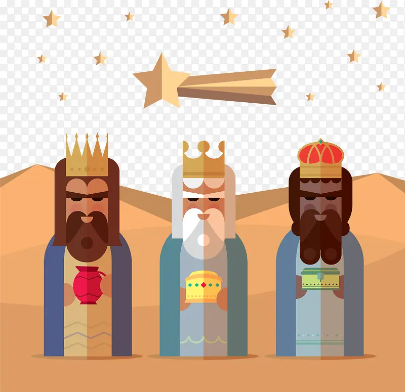 扁平化朝拜的国王插画矢量素材