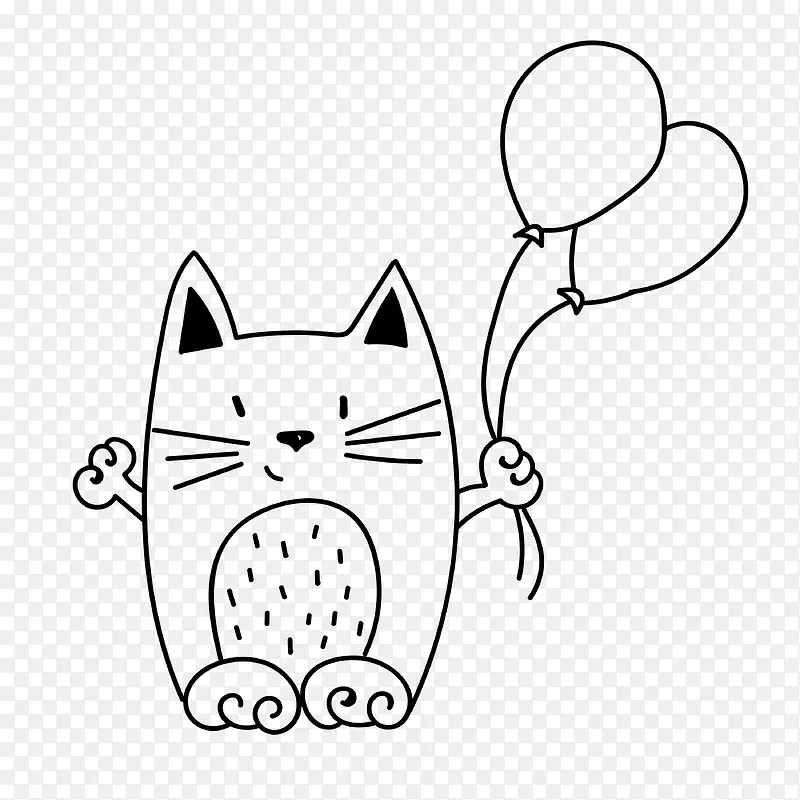 简笔猫咪拿着气球