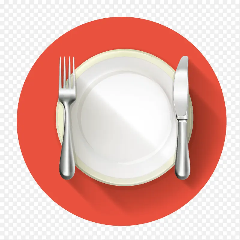 红色背景的白色刀叉和盘子