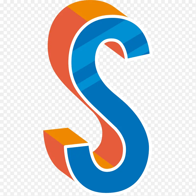 蓝色现代感立体英文字母S