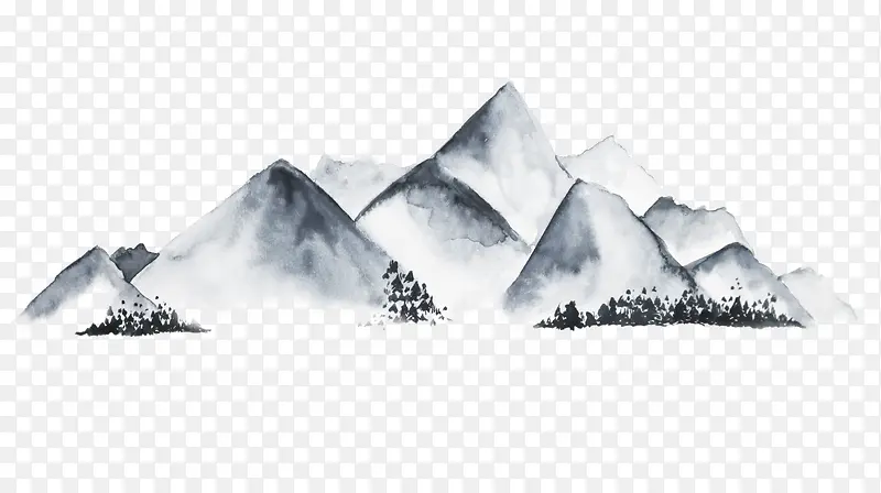 手绘水墨中国风山脉