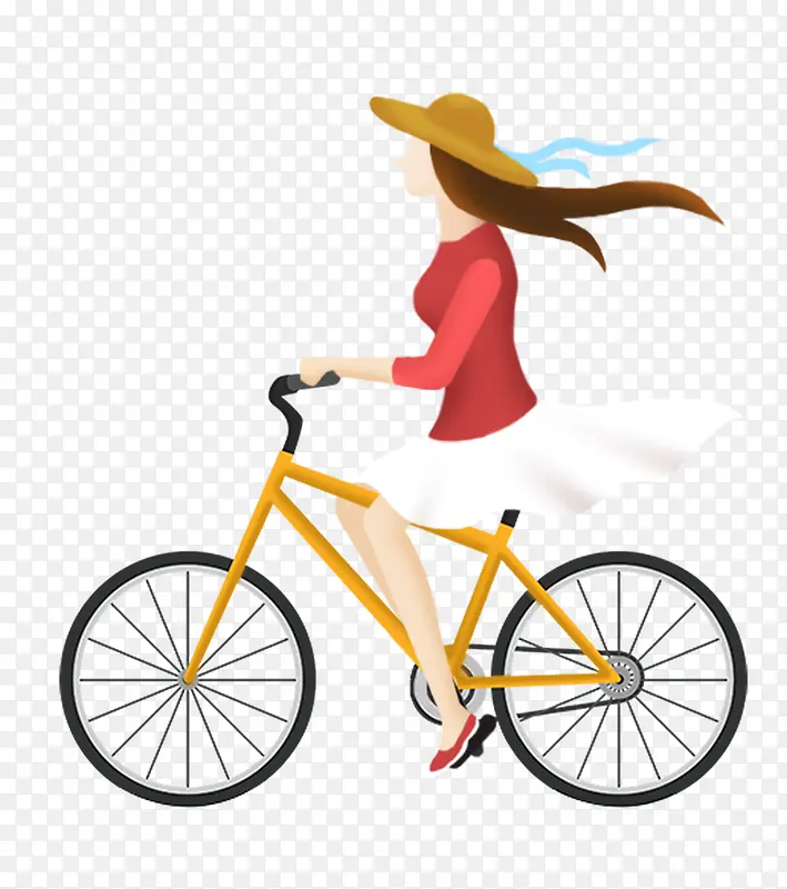卡通手绘女孩骑自行车