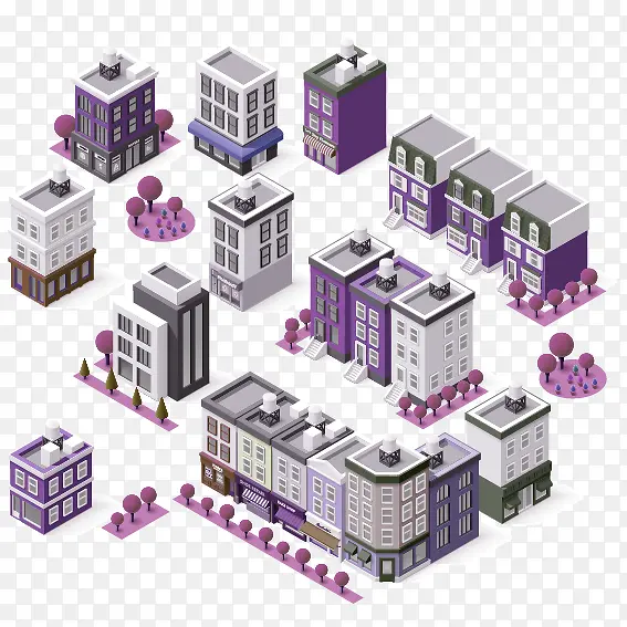 紫色简约楼房装饰图案
