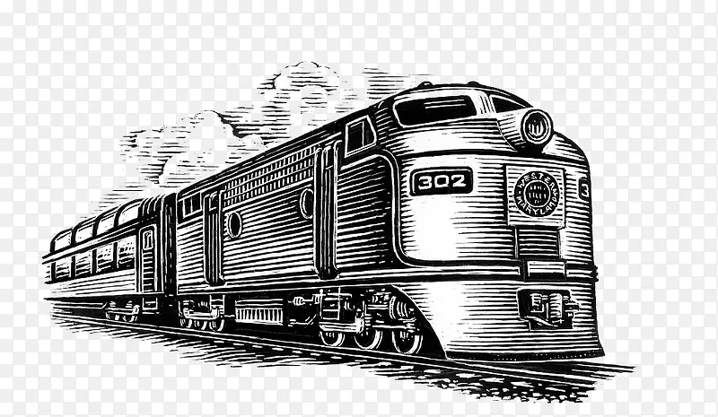 铅笔手绘插图老式铁皮火车