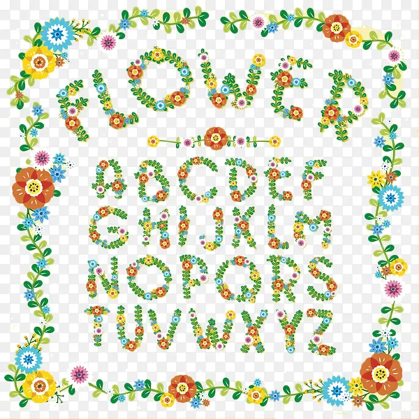 野花拼凑艺术字母素材图片