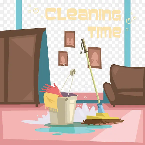 家庭清扫卫生插画矢量素材