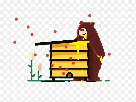 一只狗熊在吃蜂箱里的蜂蜜
