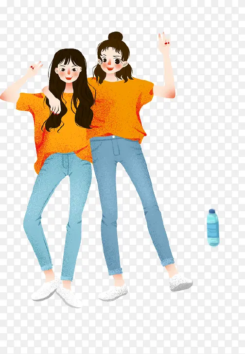 卡通手绘少女姐妹插画PNG图片素材下载_图片编号8142836-PNG素材网