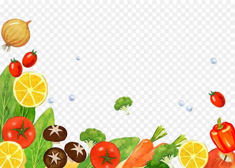 手绘彩色食物蔬菜边角装饰