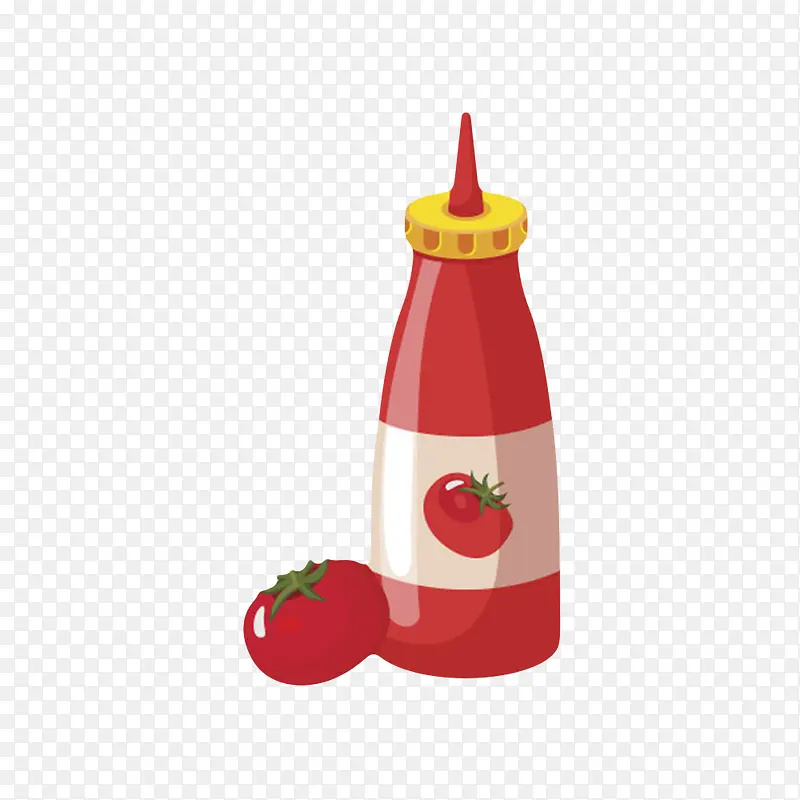 红色塑料瓶子番茄酱包装和西红柿