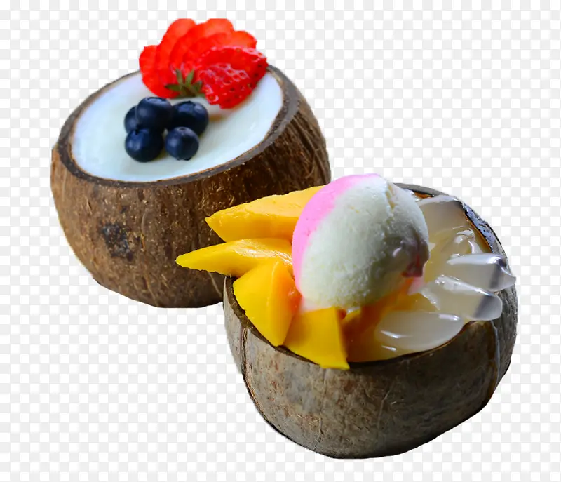 两个水果丰富的椰子冻
