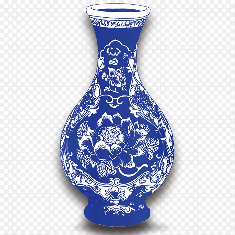 中国风蓝色青花瓷手绘