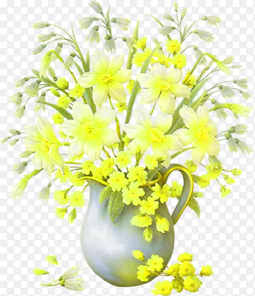 黄色花朵手绘花瓶装饰图案