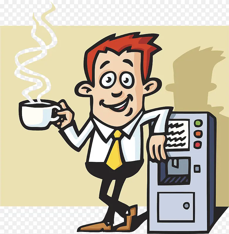 卡通插图喝咖啡的商务男士