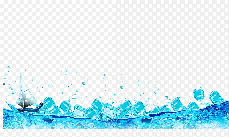 蓝色冰块水面水花效果元素