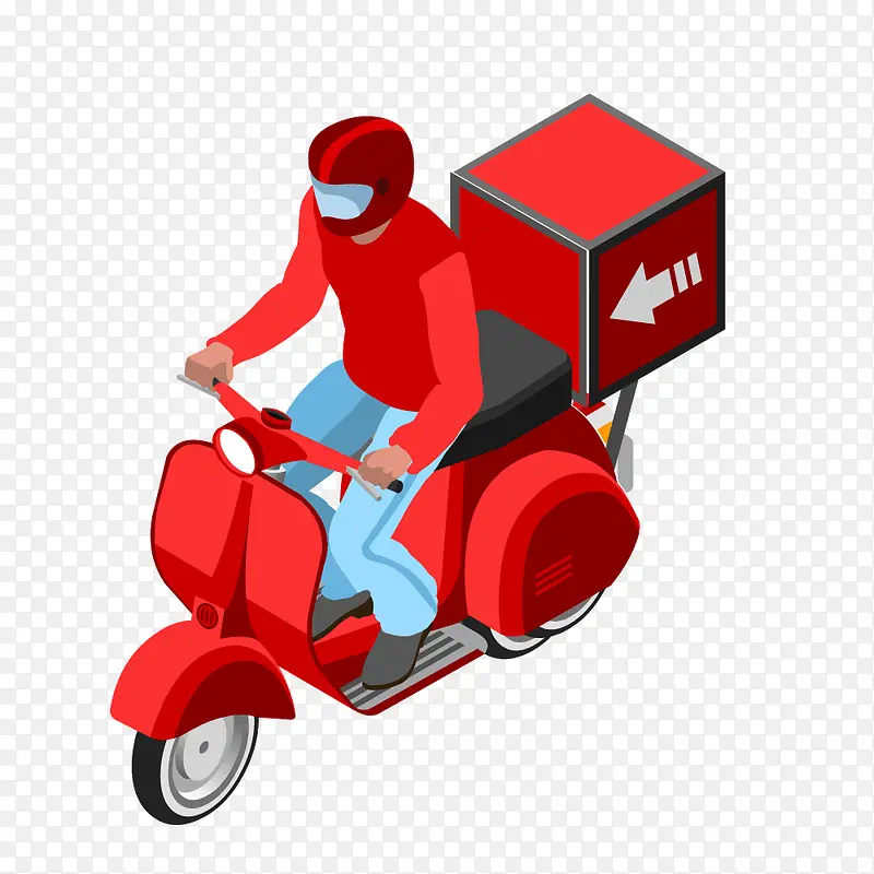 红色摩托快递送货员