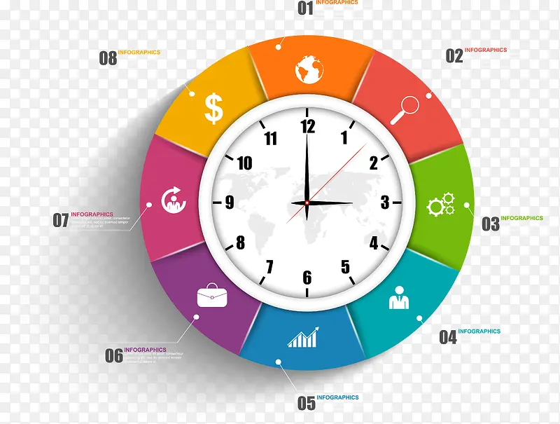 彩色时钟 商务信息图 矢量素材
